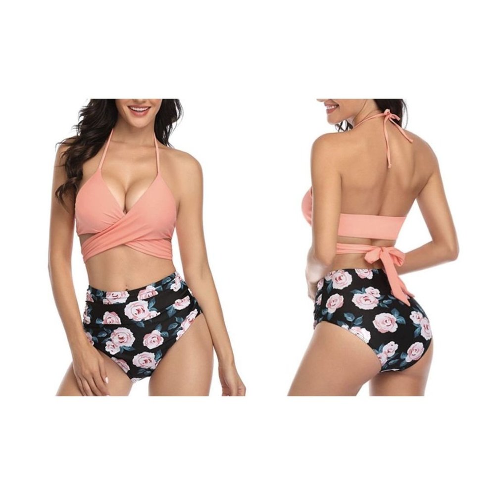 BeachQueen Halter High Waisted Wrap Bikini Set S